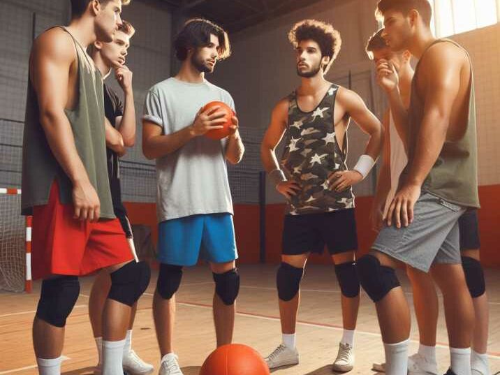 A group of players with Dodgeball Strategy on a court.