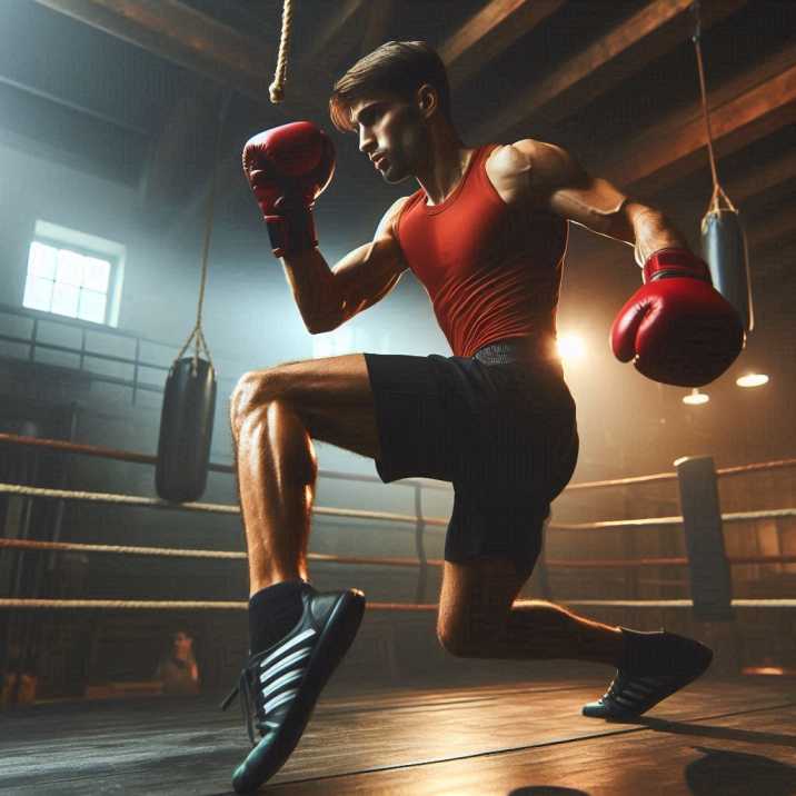 A boxer demonstrating agile footwork, moving around the ring with precision and control.