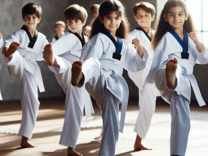 Children in taekwondo class