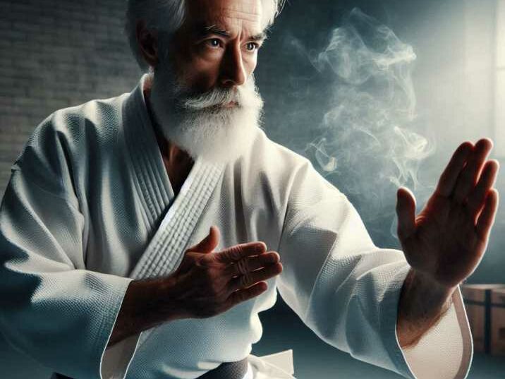 A Shotokan Karate master demonstrating a kata