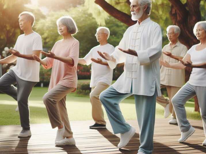 Seniors practicing Tai Chi in a park