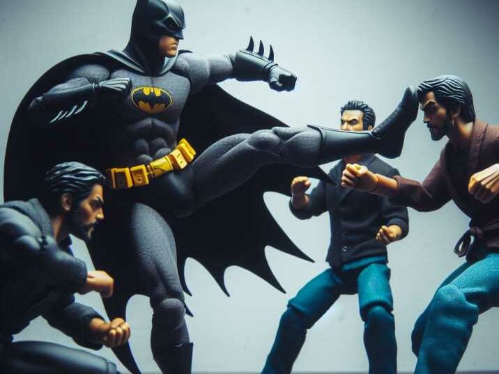 Batman fighting multiple enemies.
