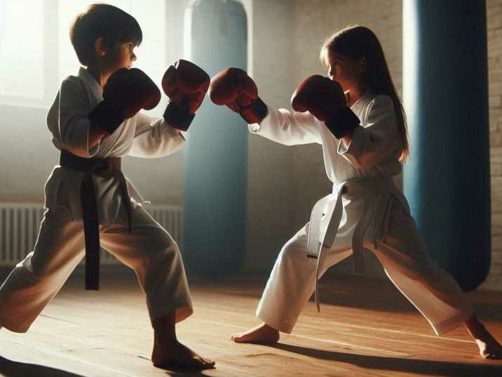 Kids sparring in martial arts class