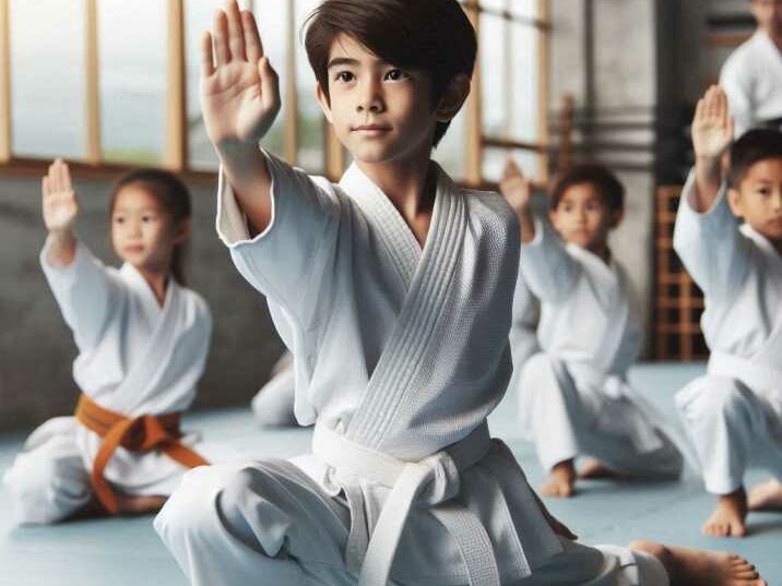 Children practicing martial arts in a dojo.