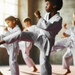 Children engaged in martial arts training.