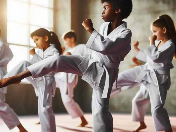 Children engaged in martial arts training.