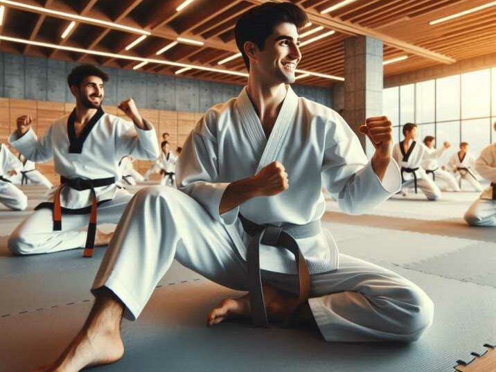 Modern Korean dojang with students practicing Taekwondo