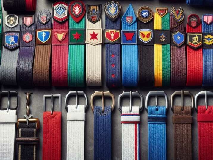 Various martial arts belts displayed showing different colors