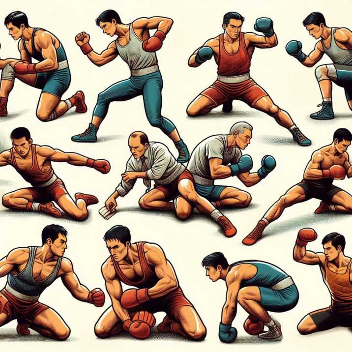 Athletes training in wrestling and boxing