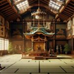 A traditional Japanese dojo featuring tatami mats and a Shinto shrine Martial Arts Schools