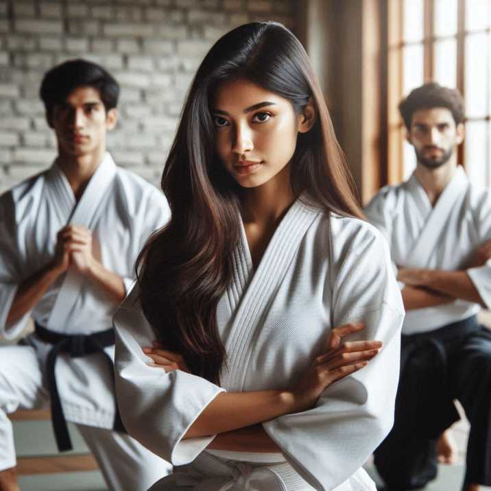 Group of people practicing martial arts in a dojo 