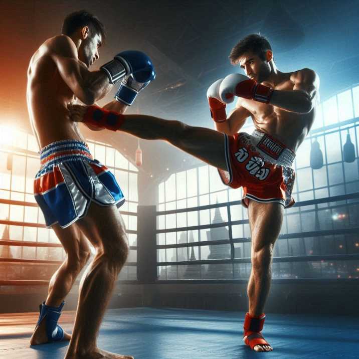 Two fighters of Muay Thai Focus on intensity and skill involved in the sport