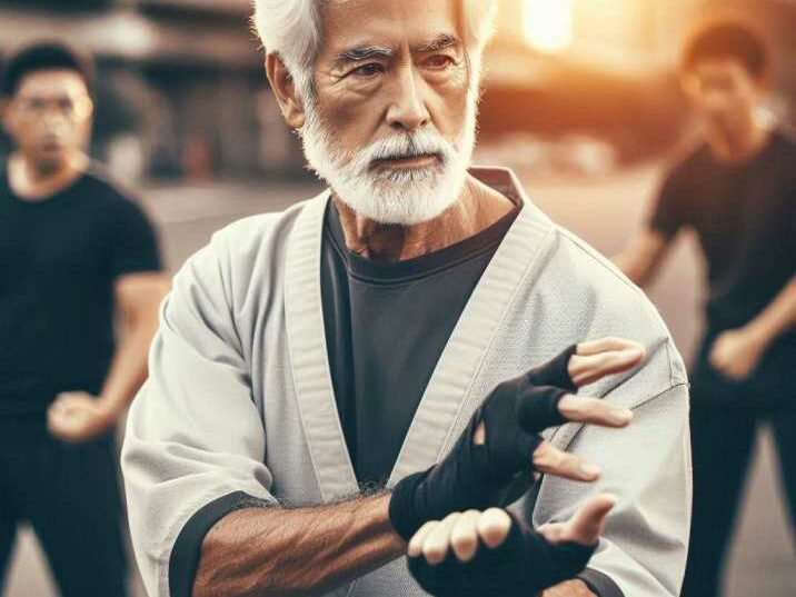 An older man engaged in Krav Maga self-defense training