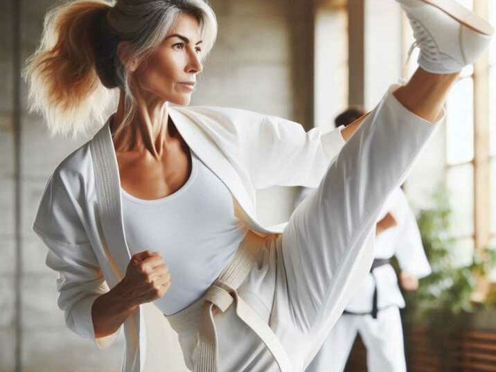 A Women Practicing Taekwondo Martial Arts at 40