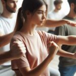 Practitioners training in Gentle Fist techniques in a peaceful dojo.