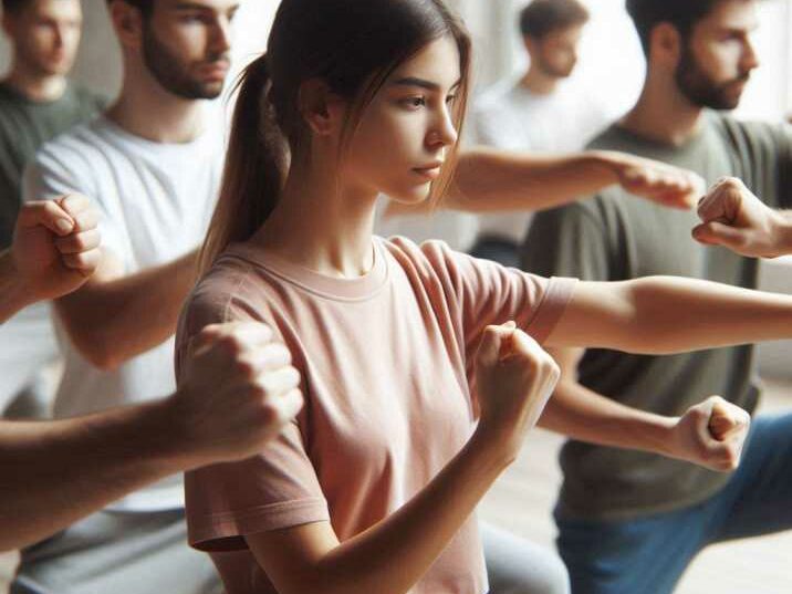 Practitioners training in Gentle Fist techniques in a peaceful dojo.