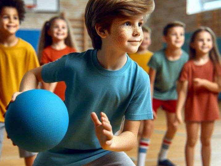 Young player practicing throw a dodgeball hard