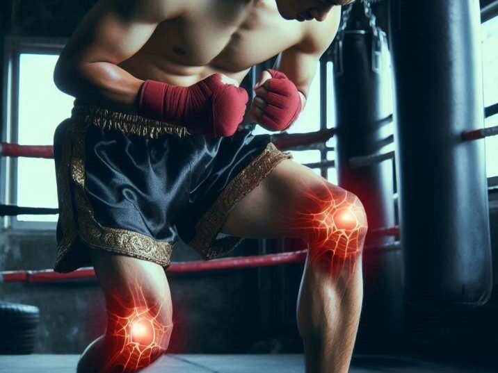 A fighter performing low-impact training exercises in Muay Thai with Bad Knees.