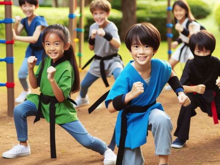 kids playing ninja tag Games with Martial Arts