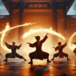 An animated character performing a firebending move in 'Avatar: The Last Airbender.'