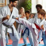 Children practicing Basic Martial Arts karate