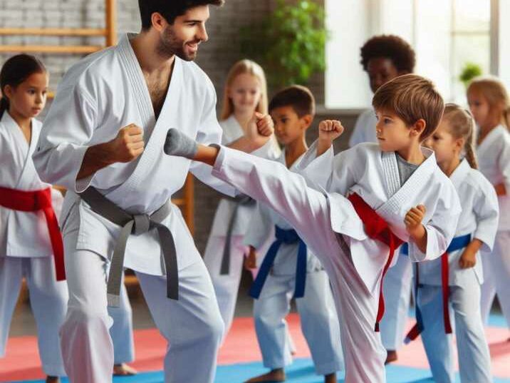 Children practicing Basic Martial Arts karate