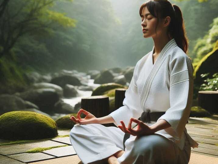 A Real Martial artist meditating in a peaceful setting