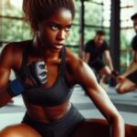 Woman practicing mixed martial arts in a gym.