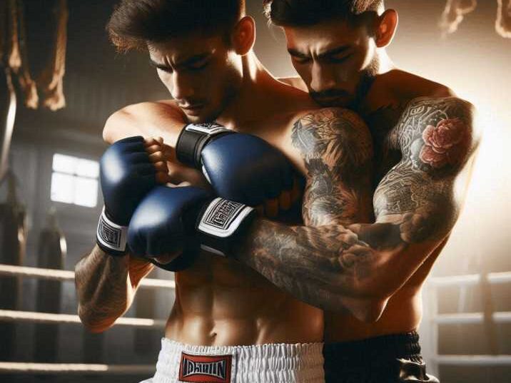 A Fighter demonstrating the clinch Grappling in Muay Thai