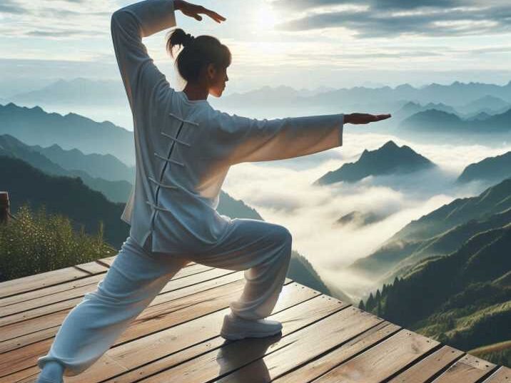 The Person performing Tai Chi side stretch