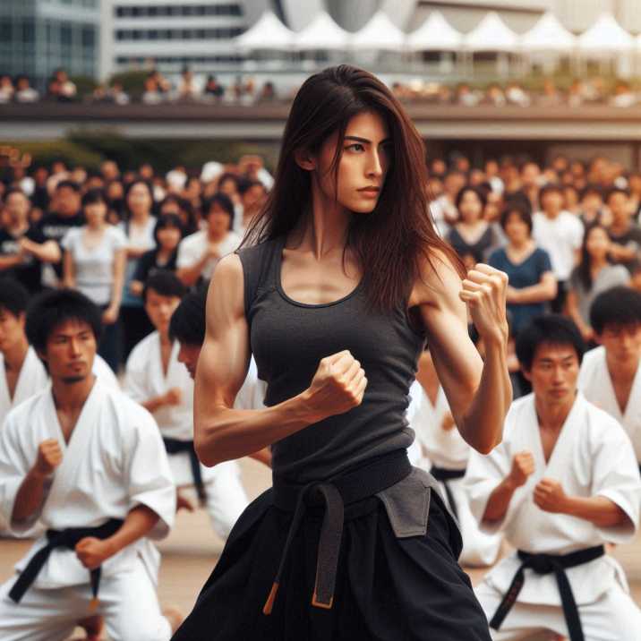 Martial artists performing a demonstration in a public event