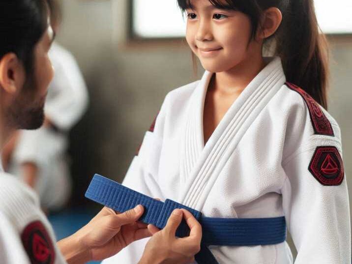 Child receiving a Jiu Jitsu belt promotion: meaning of Jiu Jitsu