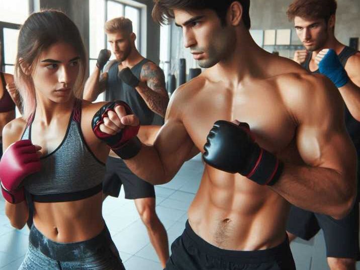 Young students practicing striking technique to learn Mixed Martial Arts