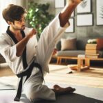 A person practicing Taekwondo at home