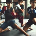 Kids practicing mixed martial arts training in a gym