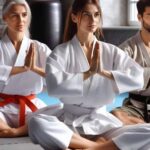 Adults practicing martial arts in a dojo