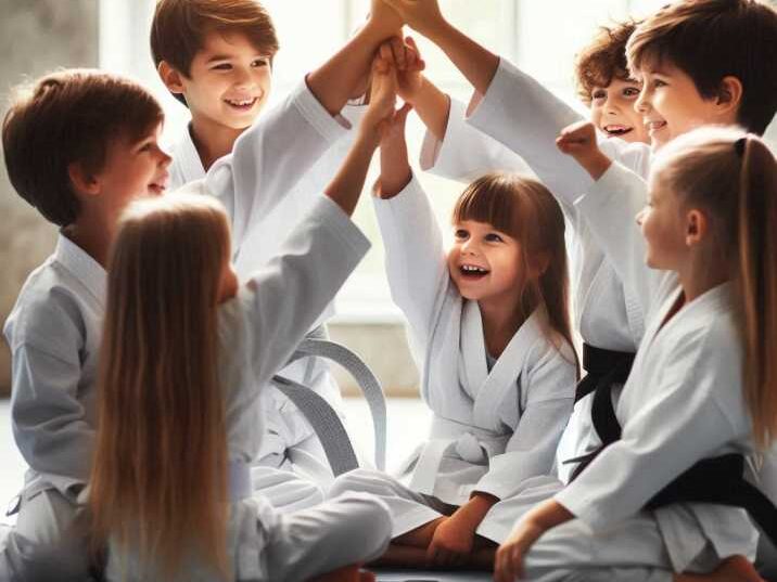 Group of children learning martial arts