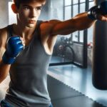 A young boy practicing striking drills in a mixed martial arts gym