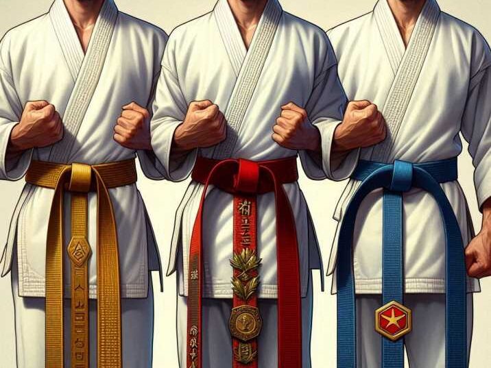 Karate belts displayed in order of progression.