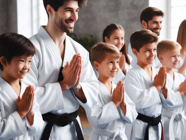 Taekwondo students bowing to their instructor