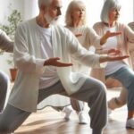 Seniors practicing Tai Chi in a park.