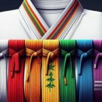 Different colored karate belts laid out in order