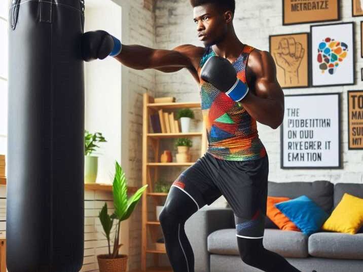 Young Student learn Kickboxing at Home