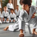 Martial Arts Builds Confidence, A Child practicing martial arts in a class setting.