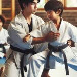 Kids practicing martial arts techniques in a dojo.