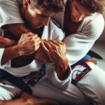 Two Brazilian Jiu-Jitsu practitioners grappling on the mat