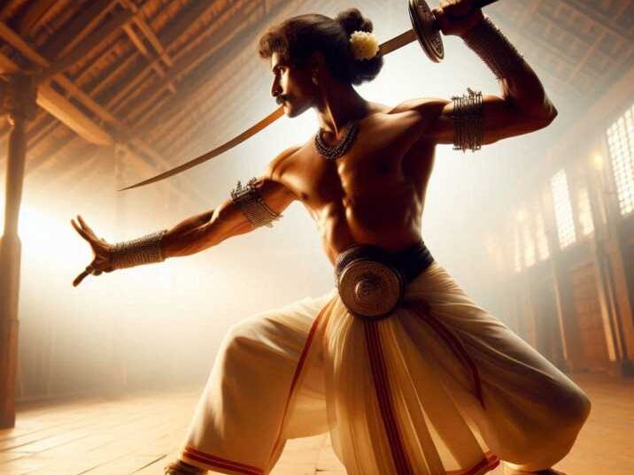 The oldest Martial Art Kalaripayattu warrior practicing with a sword