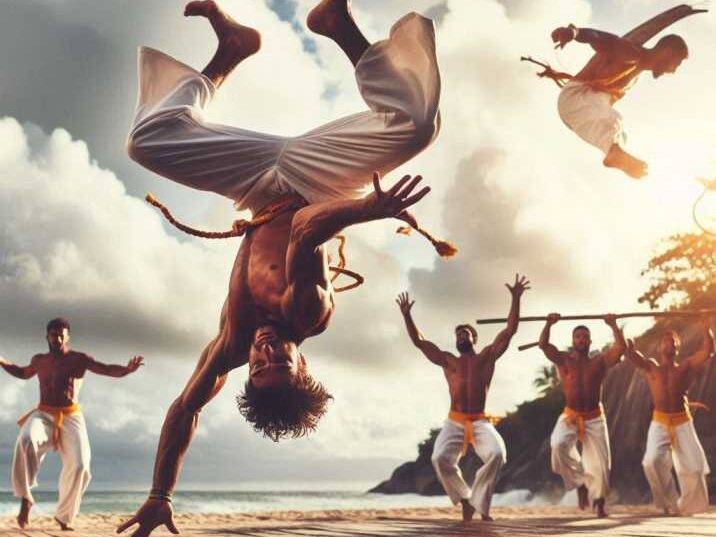 Capoeira acrobatic flip in action