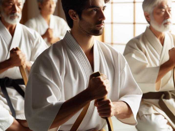 Traditional martial arts students practicing katas