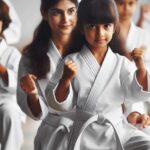 Children practicing martial arts in a karate class